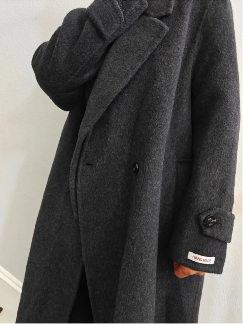 Handmade Wool & Alpaca Blend Long Coat | Charcoal Gray Korean Minimalist